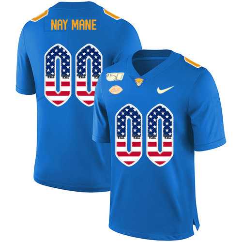 Men's Pittsburgh Panthers Customized Blue USA Flag 150th Anniversary Patch Nike College Football Jersey